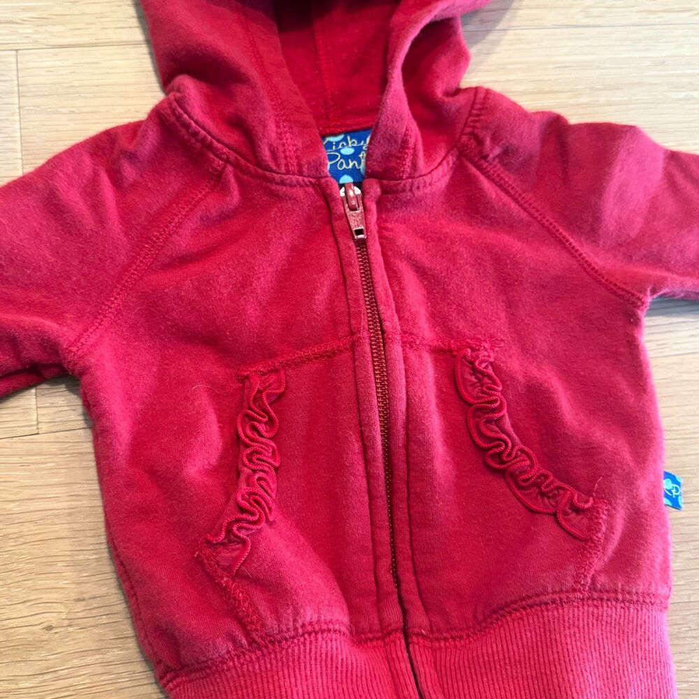 Red Baby Girl Kicky Pants Bamboo Ruffled Hooded Sweatshirt 0-3 months EUC